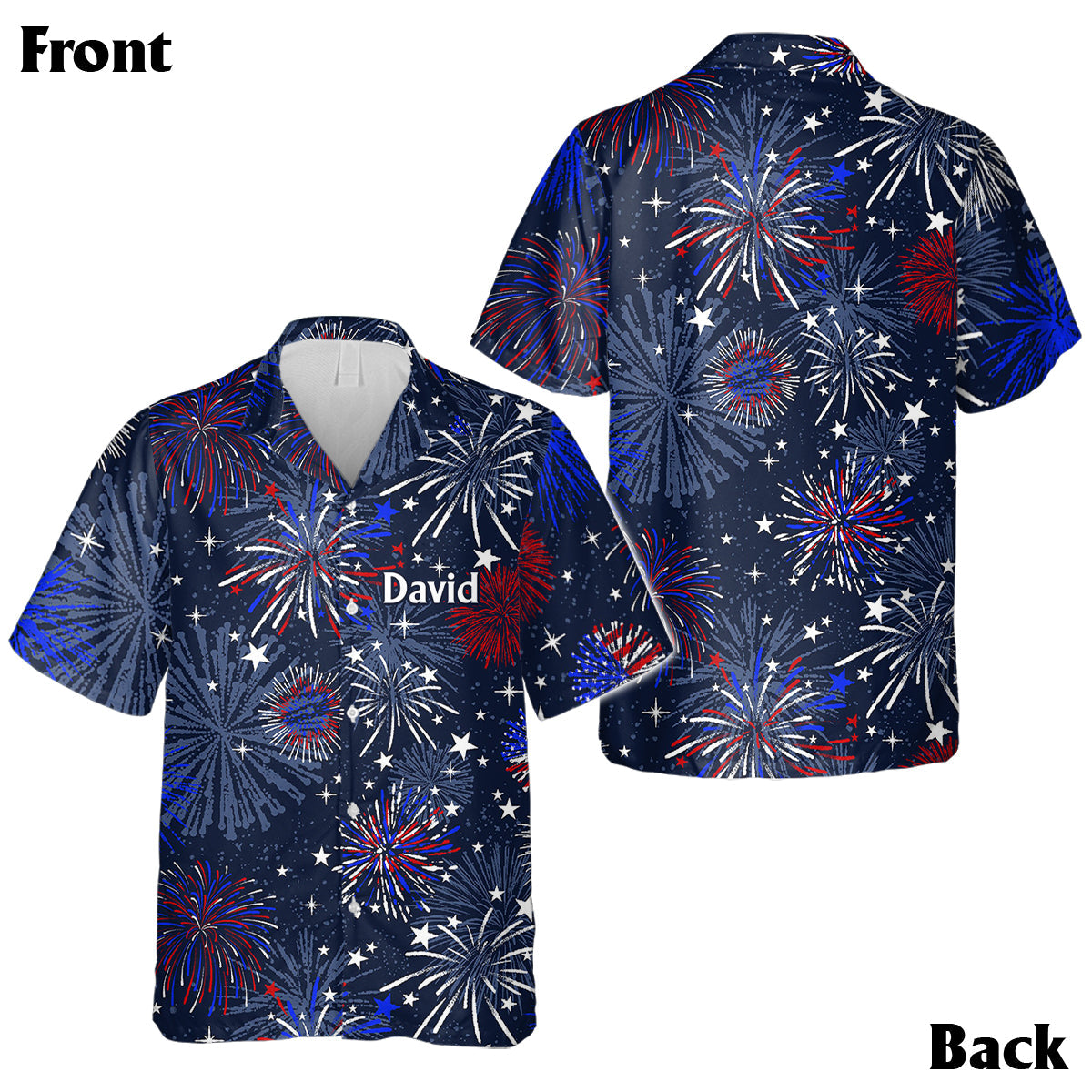 Patriotic American Flag Fireworks Print Matching Outfit For Couples - Personalized Couple Hawaiian Shirt & Sleeveless Dress
