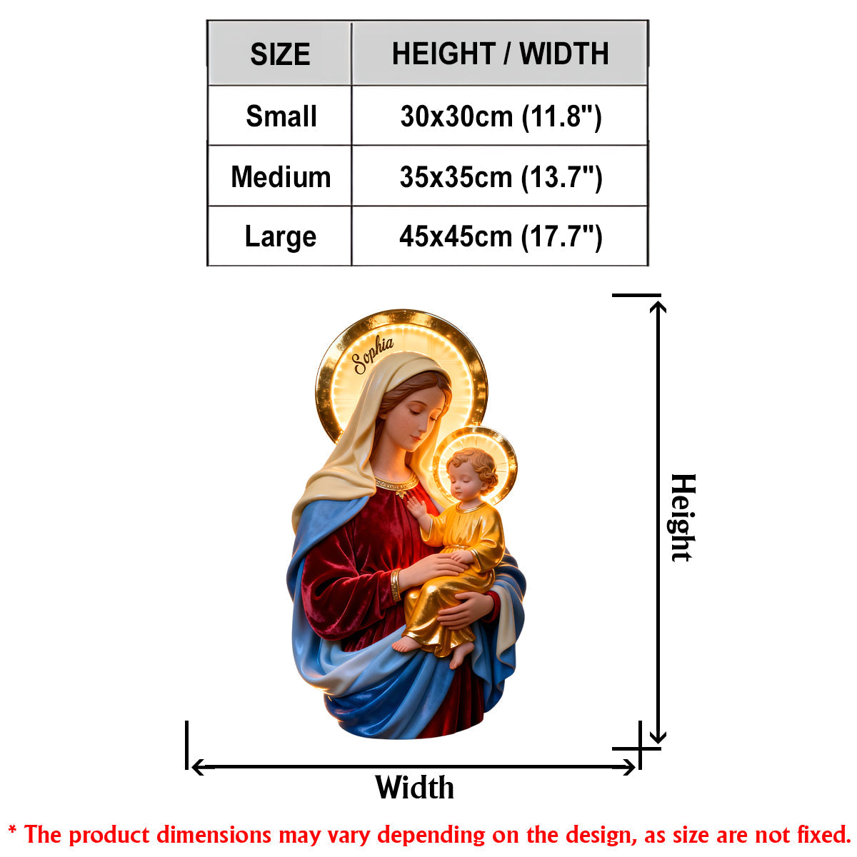 Vierge Marie - Panneau lumineux LED chrétien personnalisé en acrylique