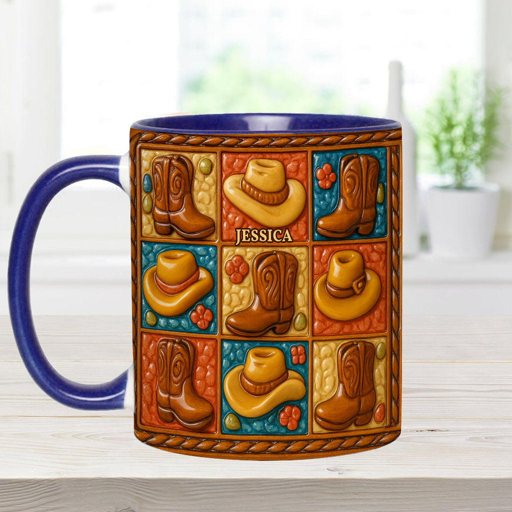 Mug et sous-verre personnalisés à motif bottes de cowgirl, style western