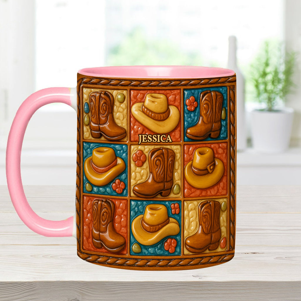 Mug et sous-verre personnalisés à motif bottes de cowgirl, style western
