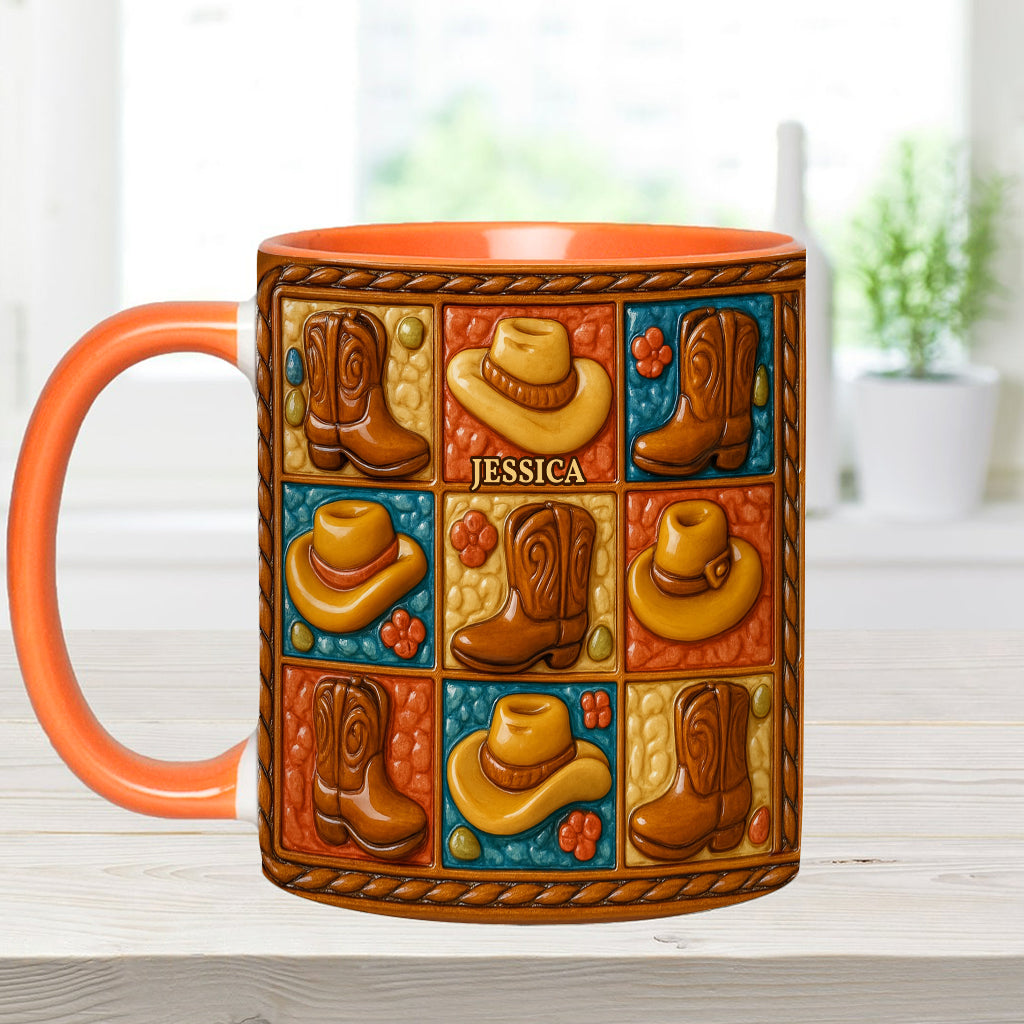 Mug et sous-verre personnalisés à motif bottes de cowgirl, style western