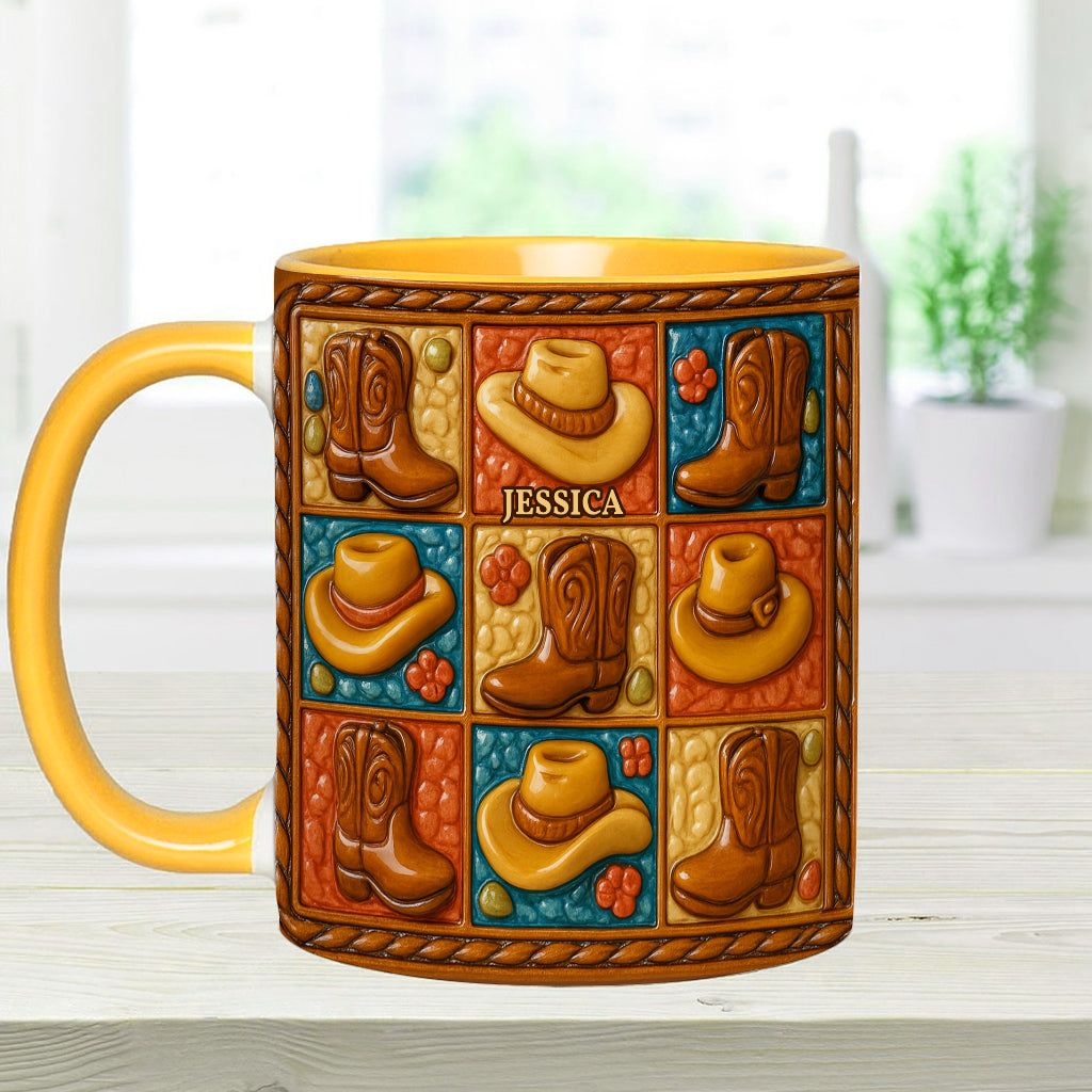 Mug et sous-verre personnalisés à motif bottes de cowgirl, style western