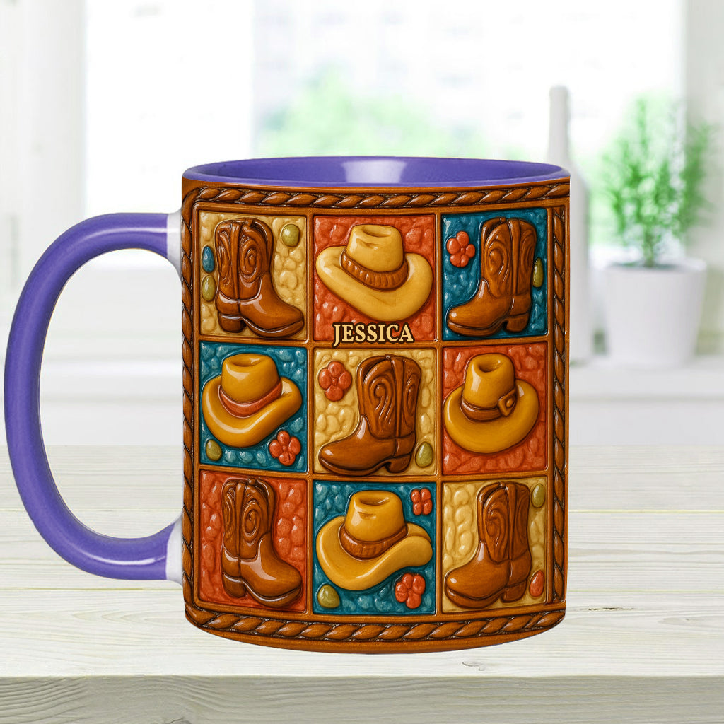 Mug et sous-verre personnalisés à motif bottes de cowgirl, style western
