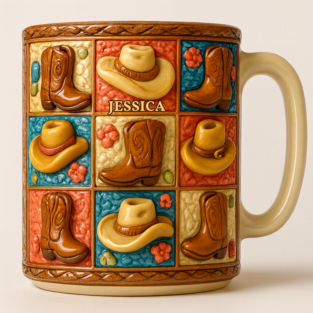 Mug et sous-verre personnalisés à motif bottes de cowgirl, style western