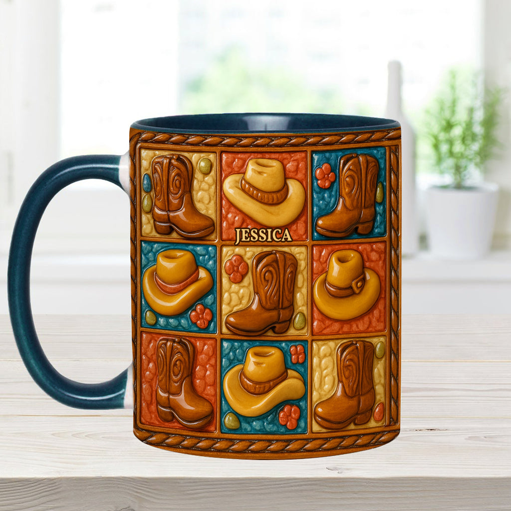 Mug et sous-verre personnalisés à motif bottes de cowgirl, style western