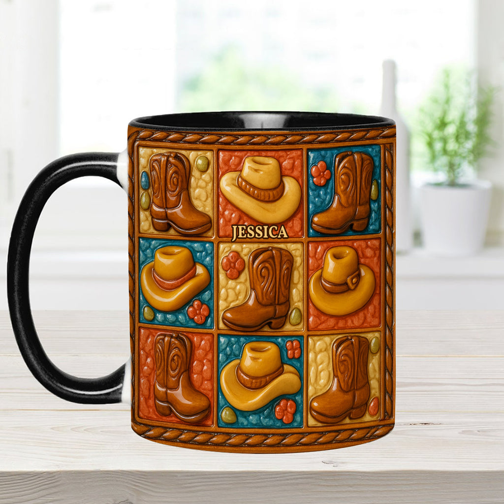 Mug et sous-verre personnalisés à motif bottes de cowgirl, style western