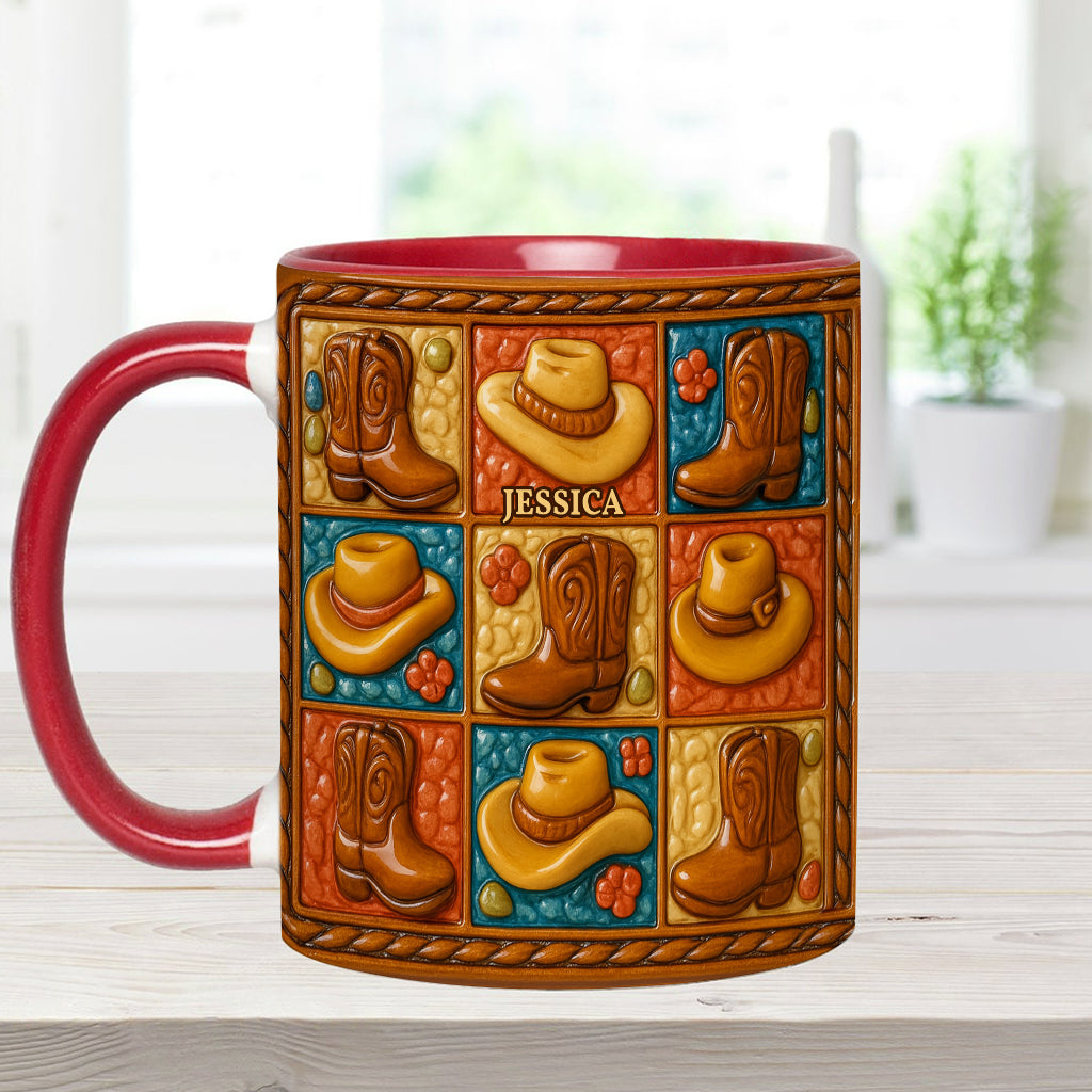 Mug et sous-verre personnalisés à motif bottes de cowgirl, style western