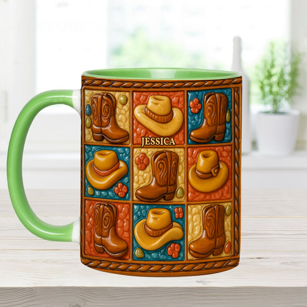 Mug et sous-verre personnalisés à motif bottes de cowgirl, style western