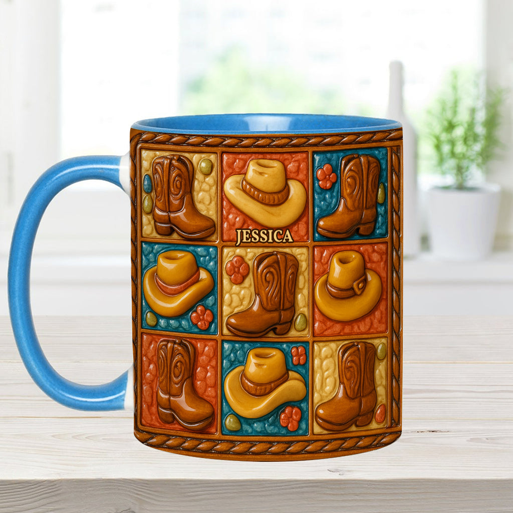 Mug et sous-verre personnalisés à motif bottes de cowgirl, style western