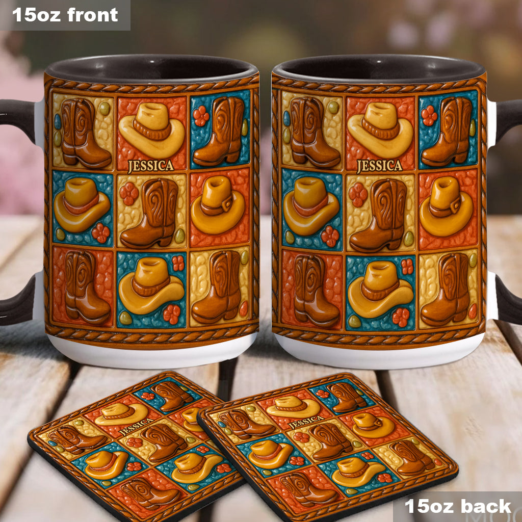 Mug et sous-verre personnalisés à motif bottes de cowgirl, style western