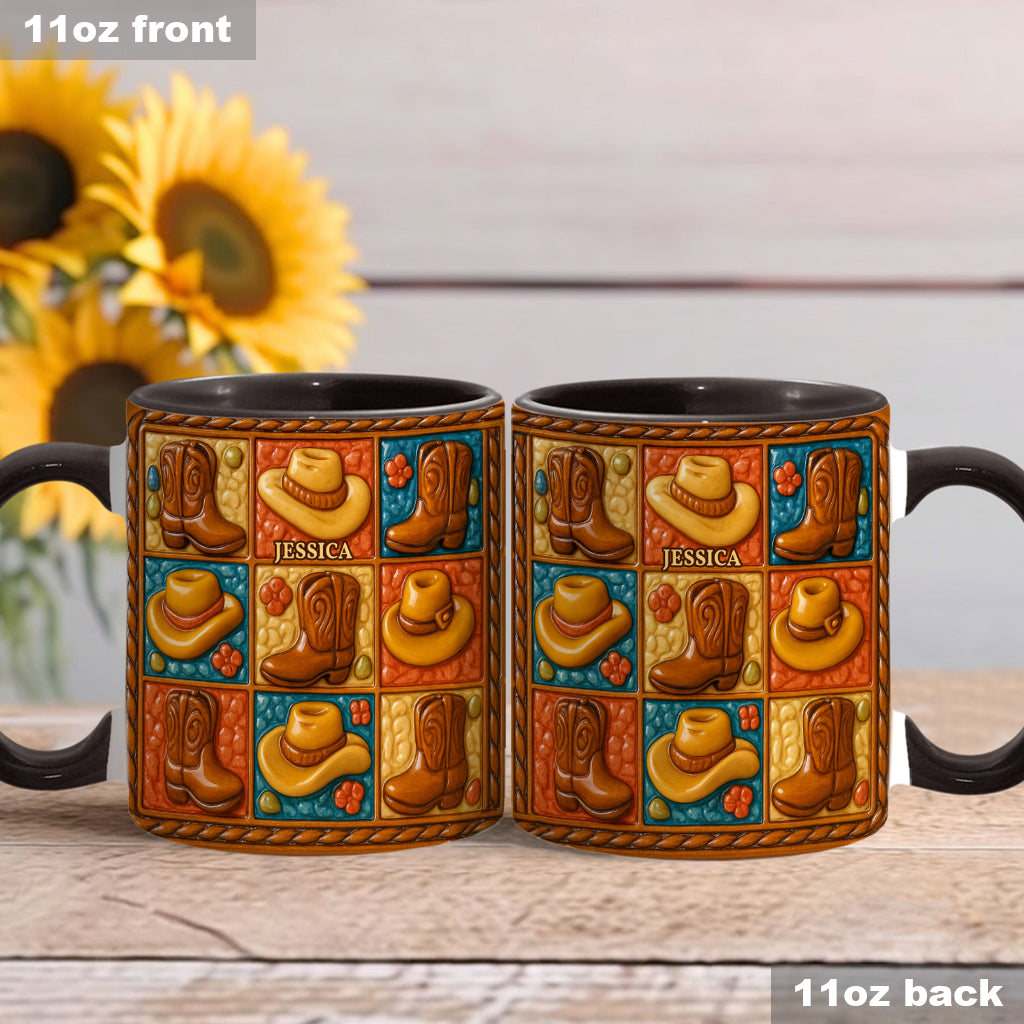 Mug et sous-verre personnalisés à motif bottes de cowgirl, style western