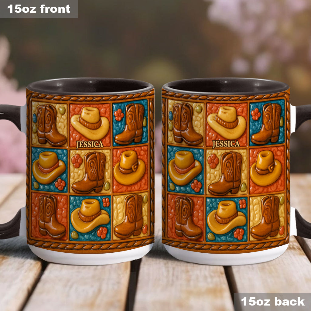 Mug et sous-verre personnalisés à motif bottes de cowgirl, style western