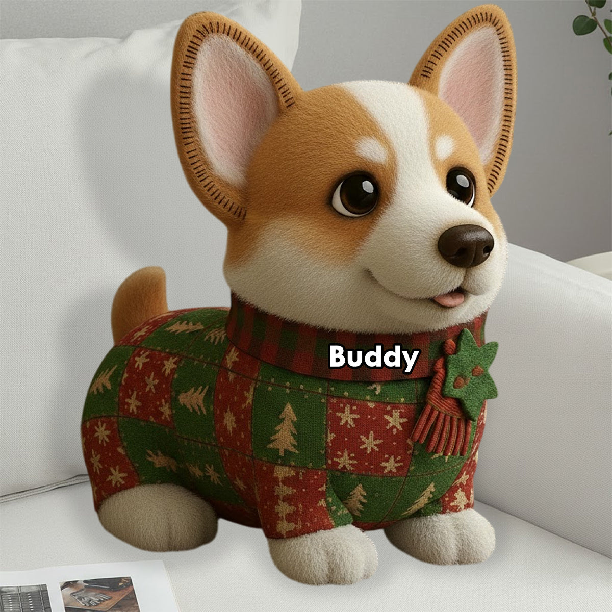 Dog Christmas Quilt - Personalized Dog Faux Fur Shaped Pillow