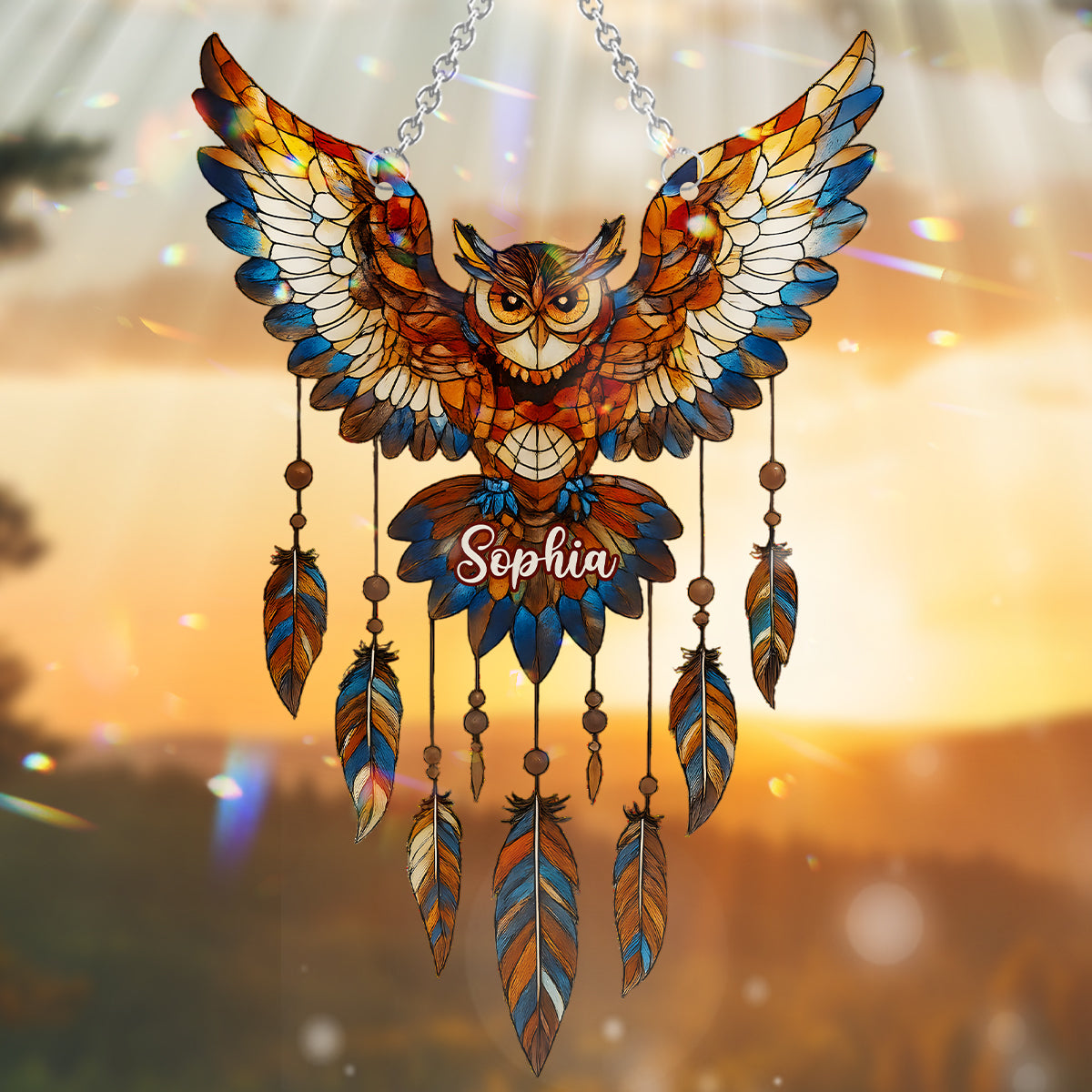 Pour tous les rêveurs - Ornement attrape-soleil hibou personnalisé à suspendre à la fenêtre 