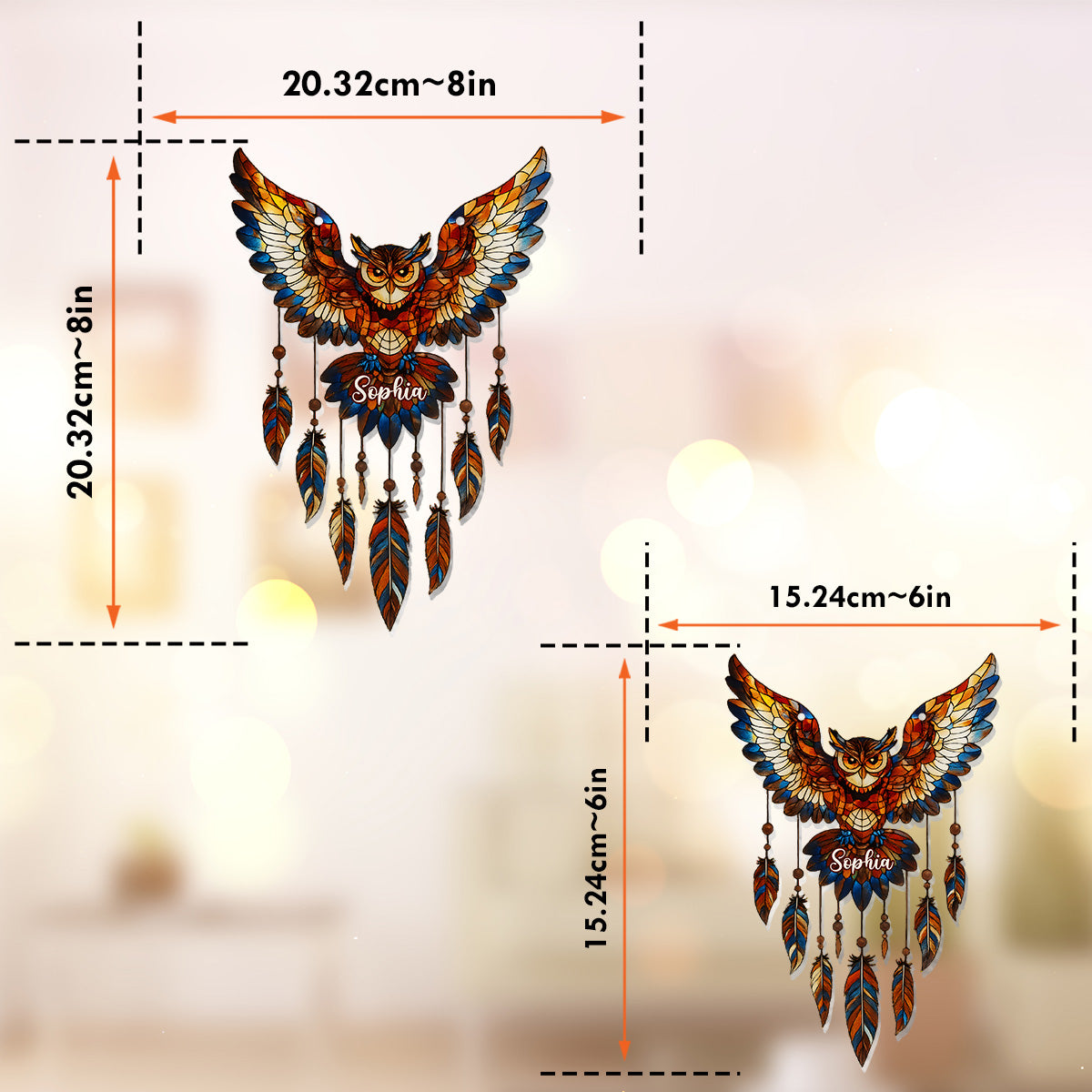 Pour tous les rêveurs - Ornement attrape-soleil hibou personnalisé à suspendre à la fenêtre 