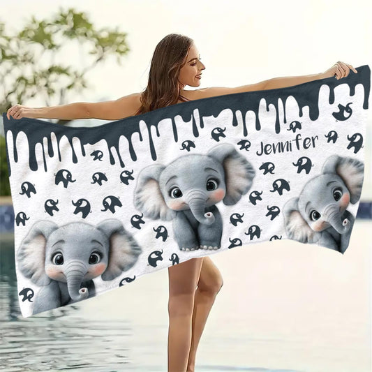 Éléphant mignon - Serviette de plage/de bain personnalisée à séchage rapide avec motif éléphant mignon