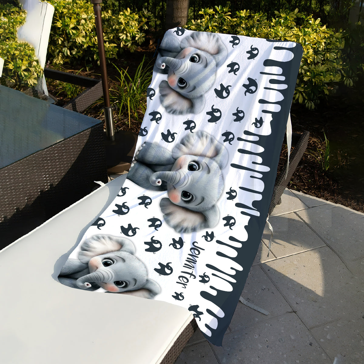 Éléphant mignon - Serviette de plage/de bain personnalisée à séchage rapide avec motif éléphant mignon
