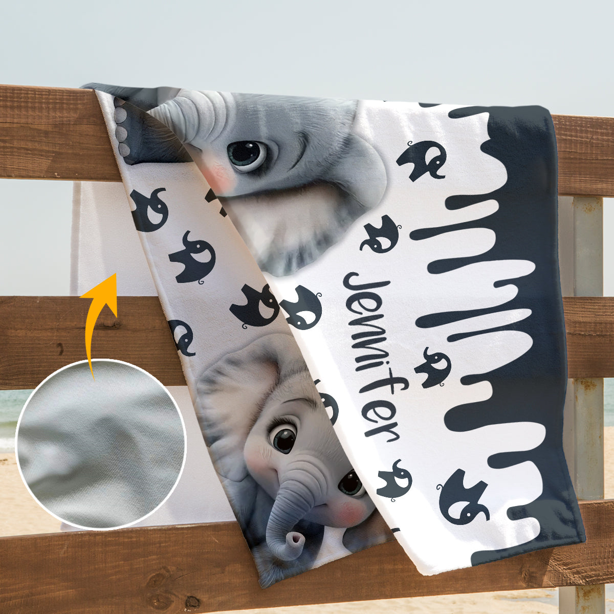 Éléphant mignon - Serviette de plage/de bain personnalisée à séchage rapide avec motif éléphant mignon