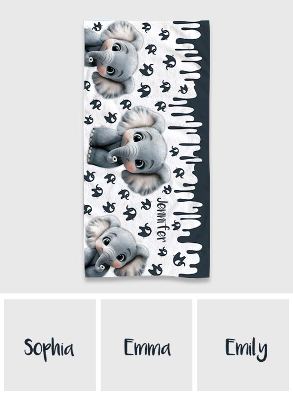 Éléphant mignon - Serviette de plage/de bain personnalisée à séchage rapide avec motif éléphant mignon