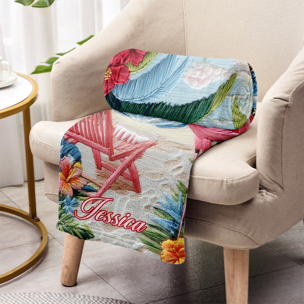 Flamingo Tropic Vibes - Personalized Flamingo Blanket
