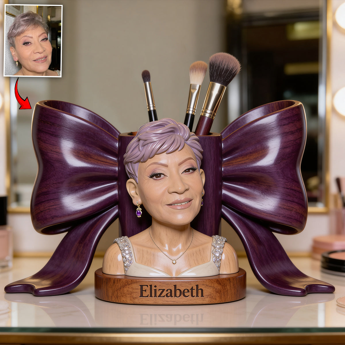 Organisateur de Bureau en Bois Personnalisé - Photo et Maquillage