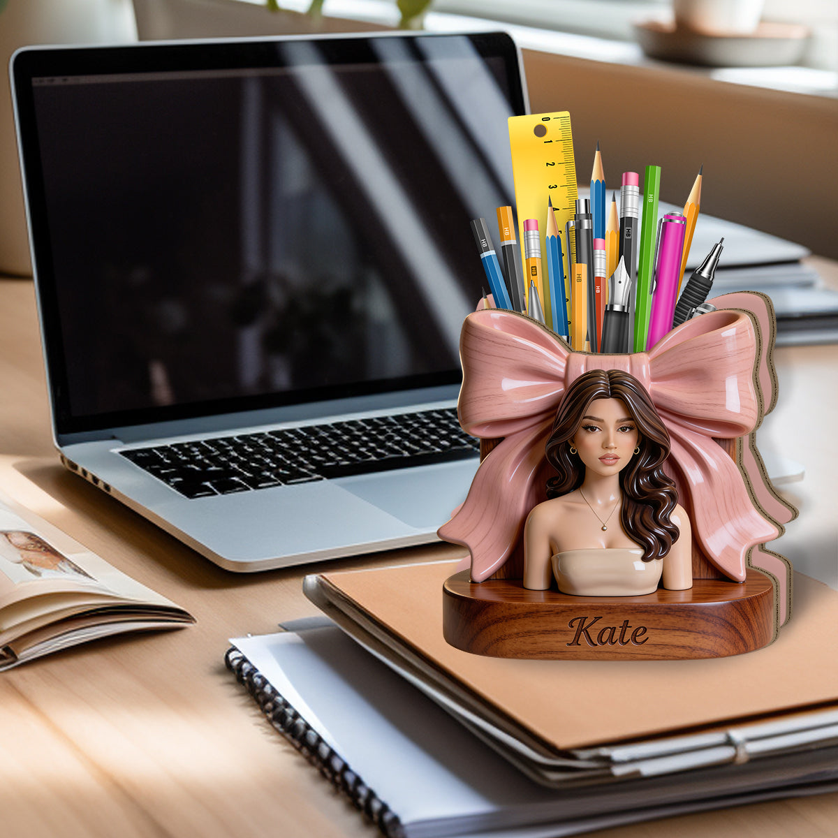 Organisateur de Bureau en Bois Personnalisé - Photo et Maquillage