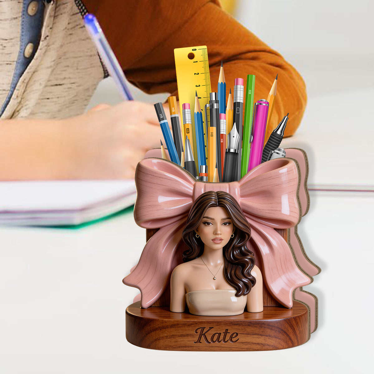 Organisateur de Bureau en Bois Personnalisé - Photo et Maquillage
