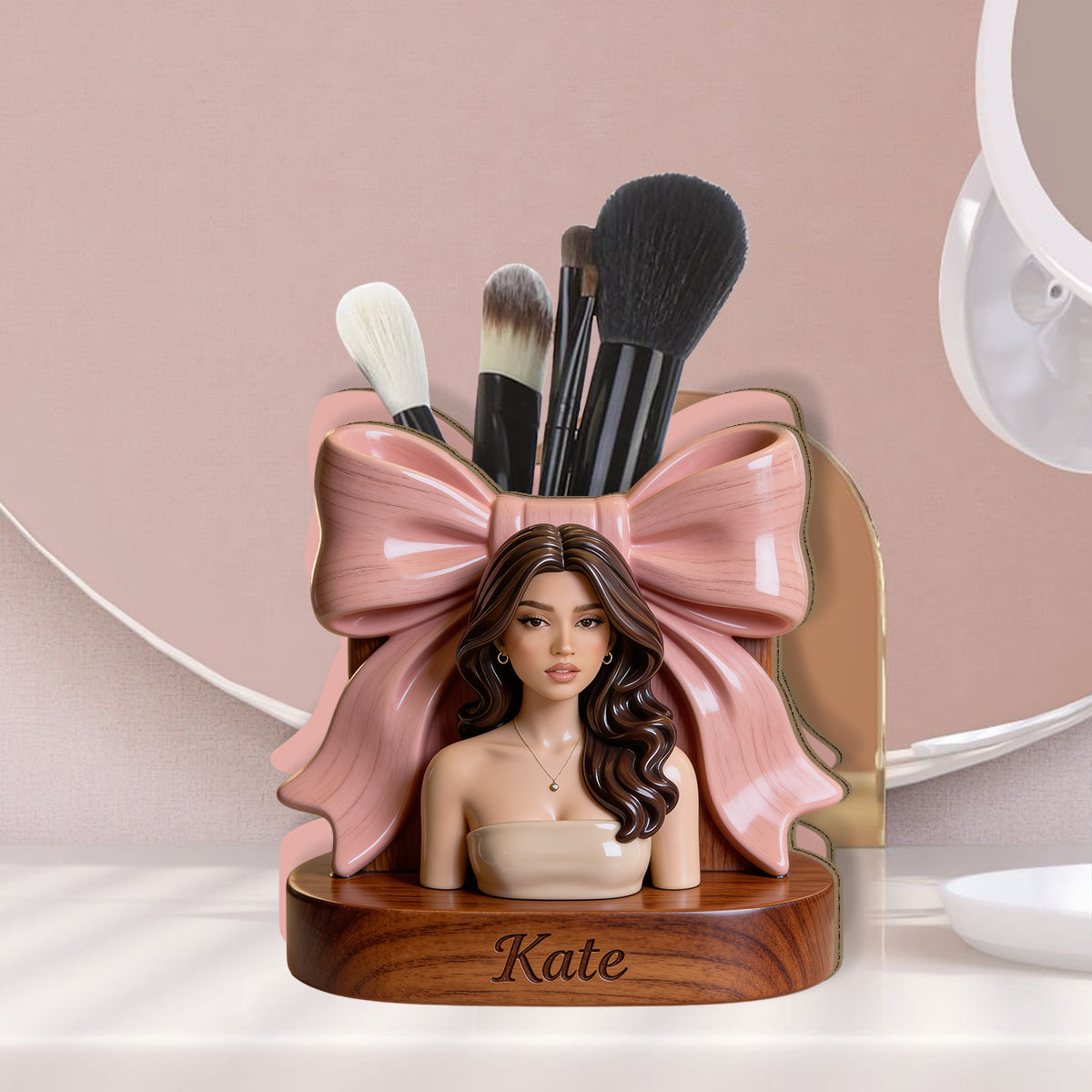 Organisateur de Bureau en Bois Personnalisé - Photo et Maquillage