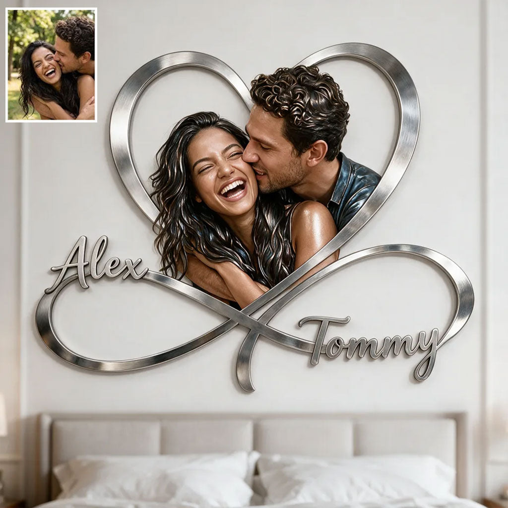 Love You Infinite, Bedroom Decoration - Personalized Couple Cut Metal Sign