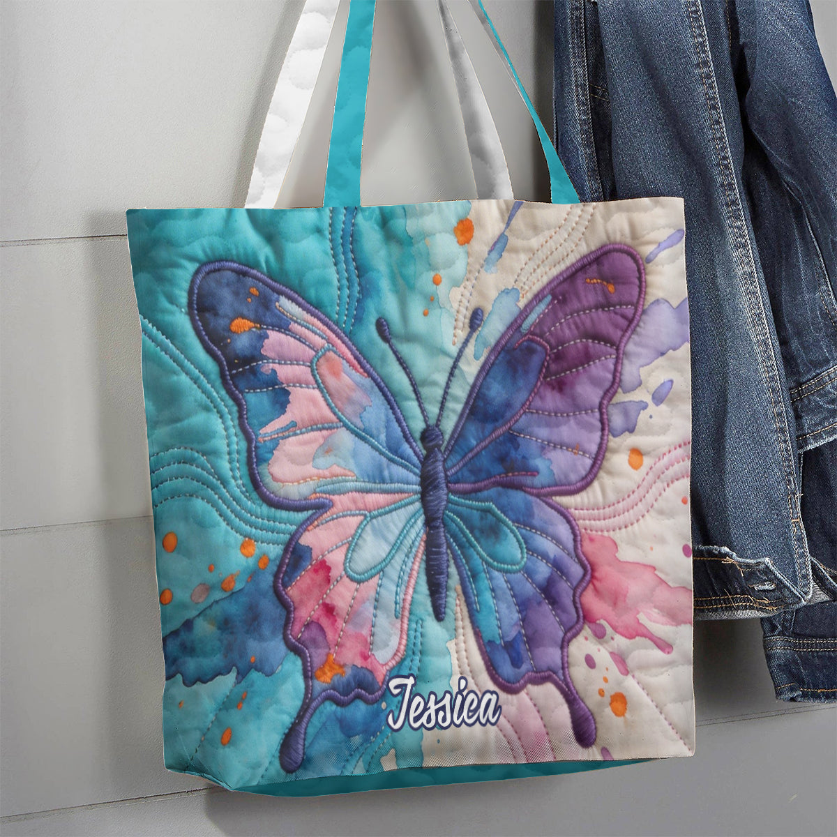 Colorful Butterfies - Personalized Butterfly Quilted Tote Bag
