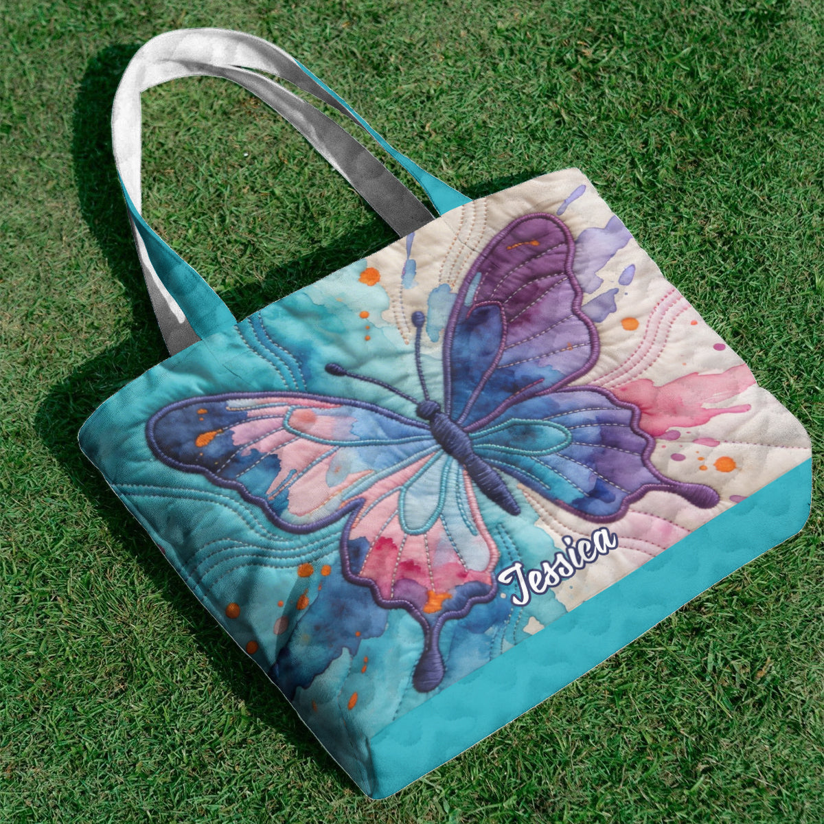 Colorful Butterfies - Personalized Butterfly Quilted Tote Bag