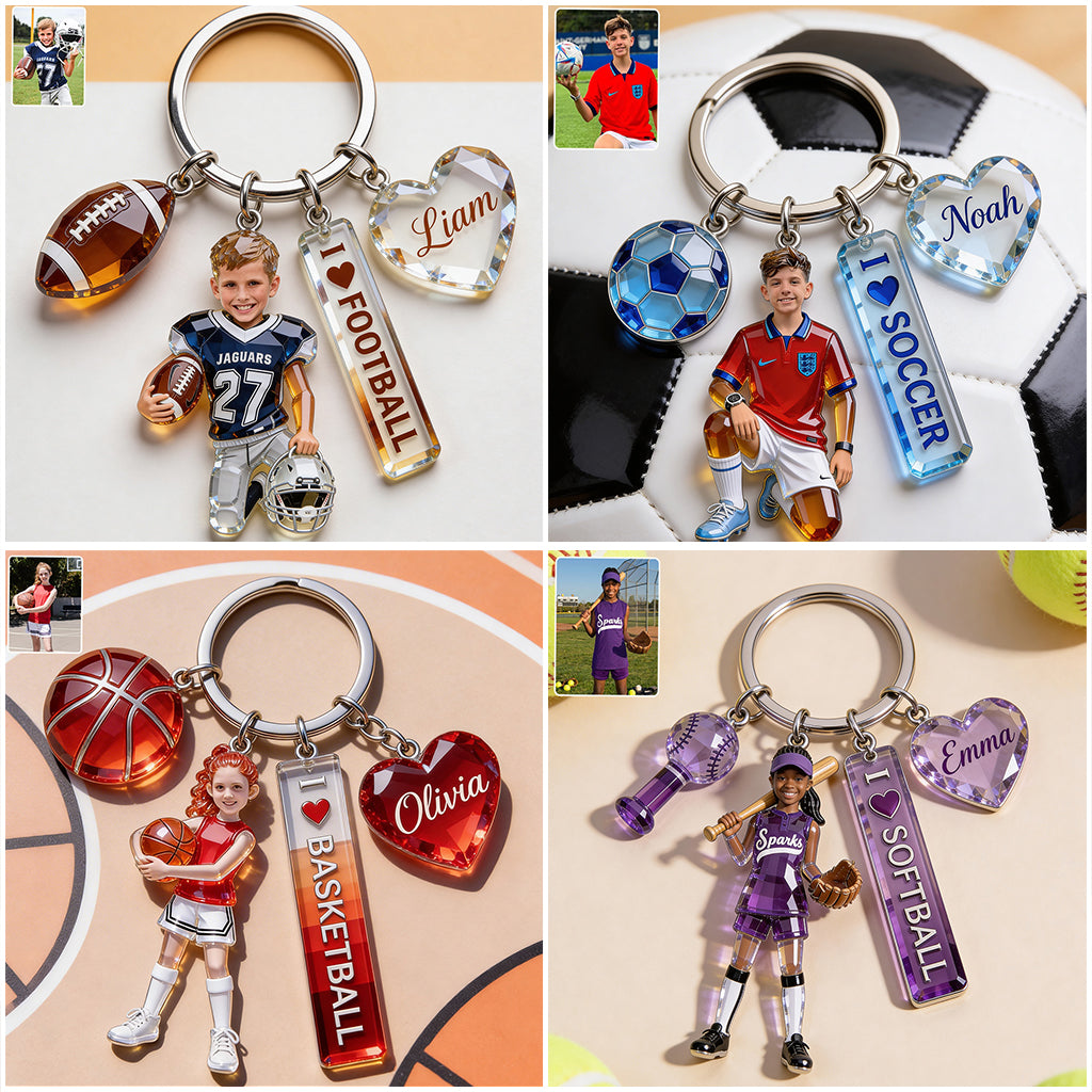 Sports pour enfants - Porte-clés premium personnalisé avec charms