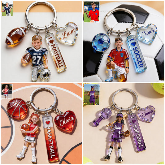 Sports pour enfants - Porte-clés premium personnalisé avec charms