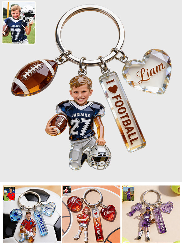 Sports pour enfants - Porte-clés premium personnalisé avec charms