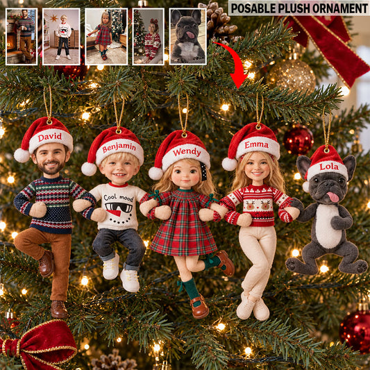 Funny Posable Plush Ornament Gift For Family Members - Personalized Family Ornament With Charm