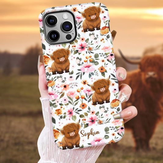 Coque de téléphone personnalisée avec motif vache des Highlands et imprimé intégral