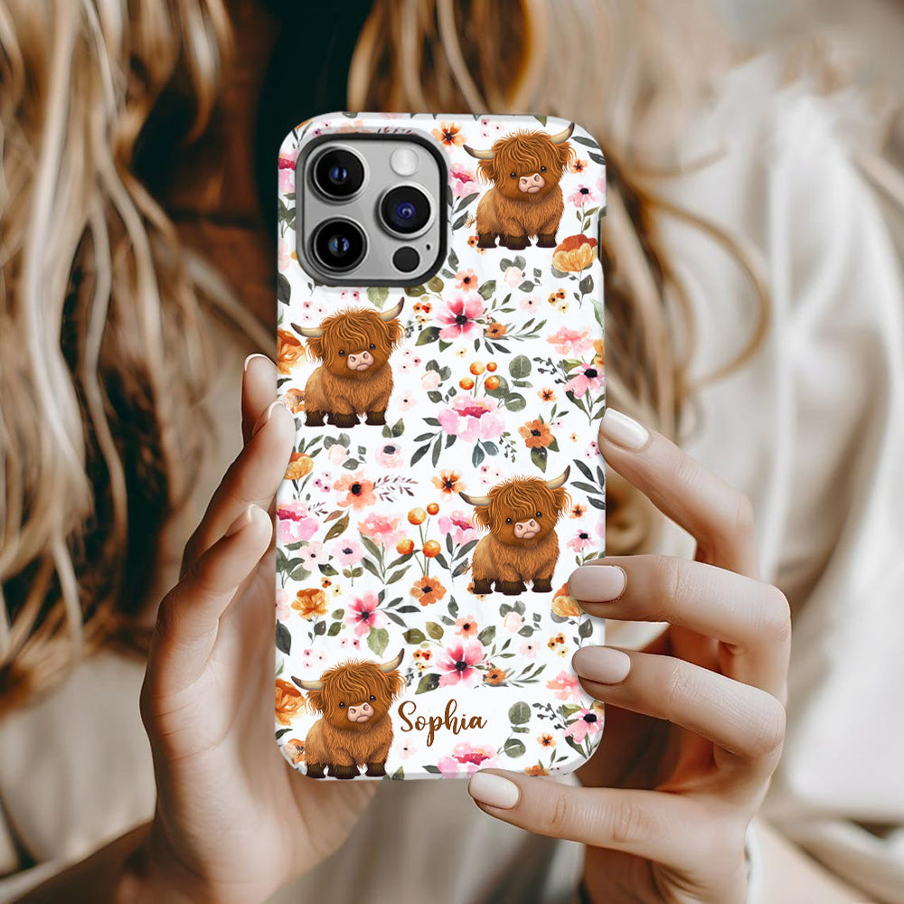 Coque de téléphone personnalisée avec motif vache des Highlands et imprimé intégral