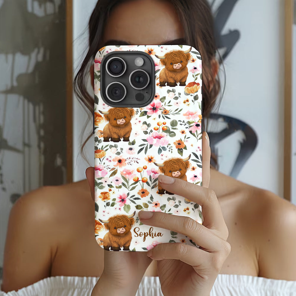Coque de téléphone personnalisée avec motif vache des Highlands et imprimé intégral