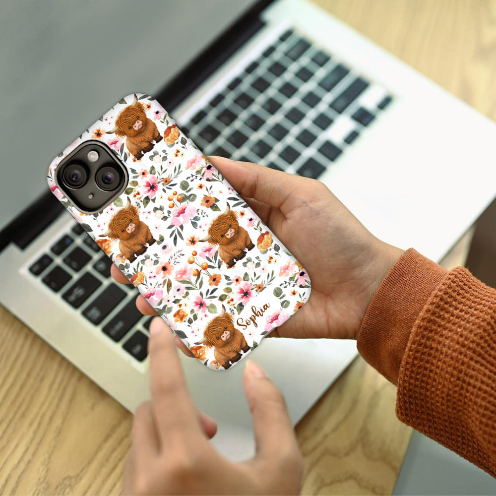 Coque de téléphone personnalisée avec motif vache des Highlands et imprimé intégral