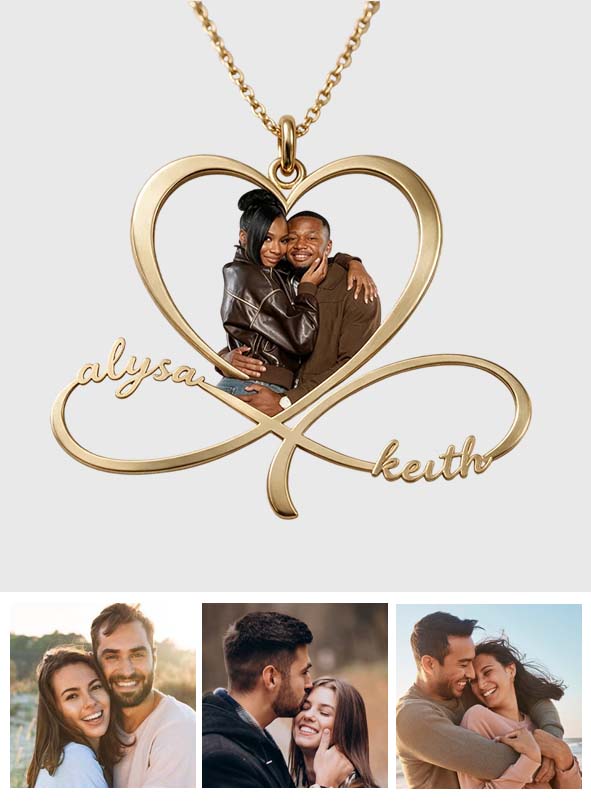I Love You To Infinity - Personalized Couple Shaped Metal Pendant Necklace