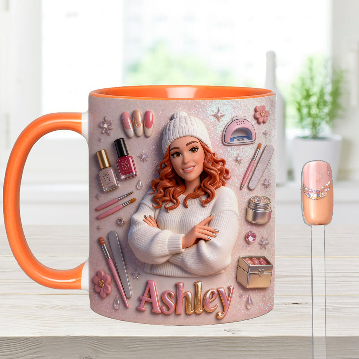 Love Nails Design, cadeau pour fille - Mug décoratif personnalisé avec agitateurs en acrylique, ensemble salon de manucure