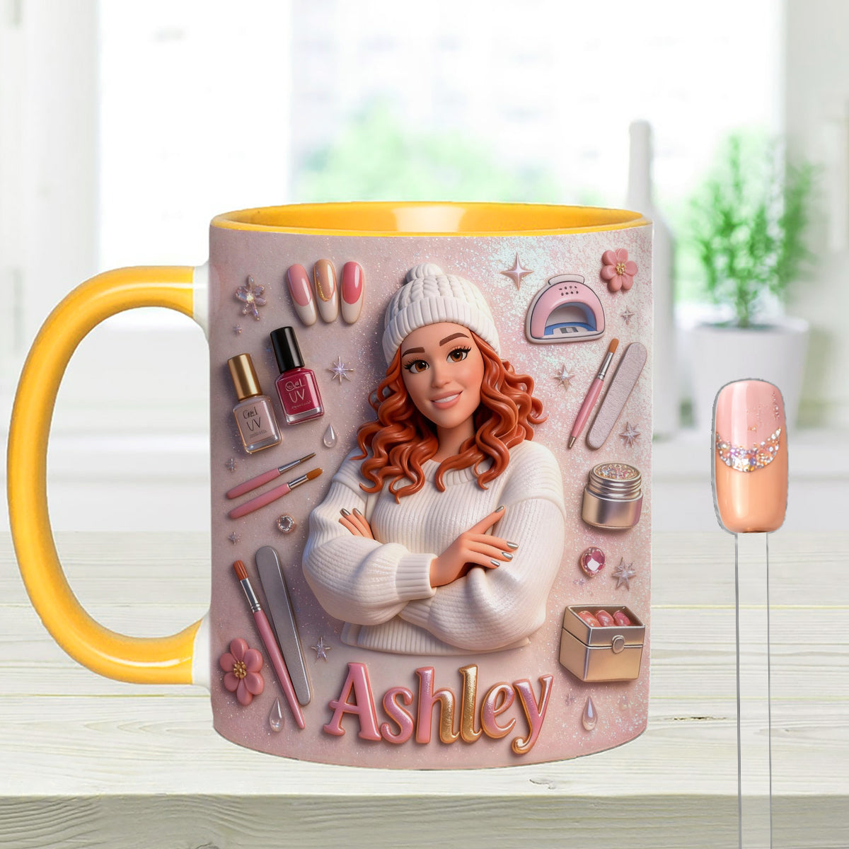 Love Nails Design, cadeau pour fille - Mug décoratif personnalisé avec agitateurs en acrylique, ensemble salon de manucure