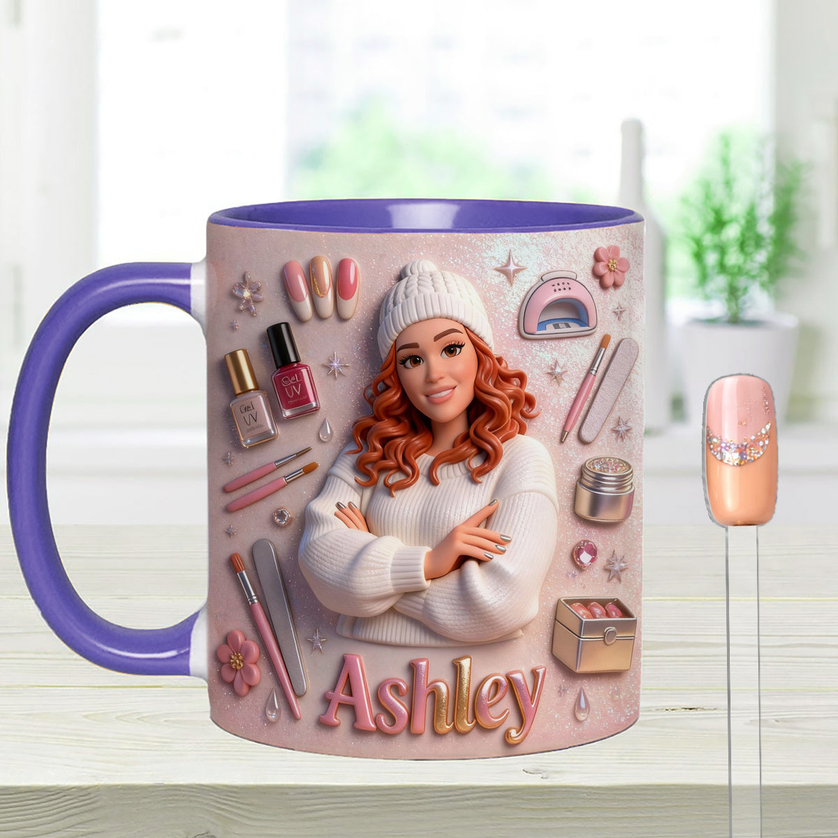 Love Nails Design, cadeau pour fille - Mug décoratif personnalisé avec agitateurs en acrylique, ensemble salon de manucure