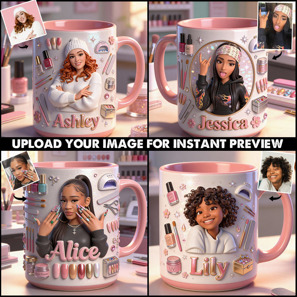 Love Nails Design, cadeau pour fille - Mug décoratif personnalisé avec agitateurs en acrylique, ensemble salon de manucure