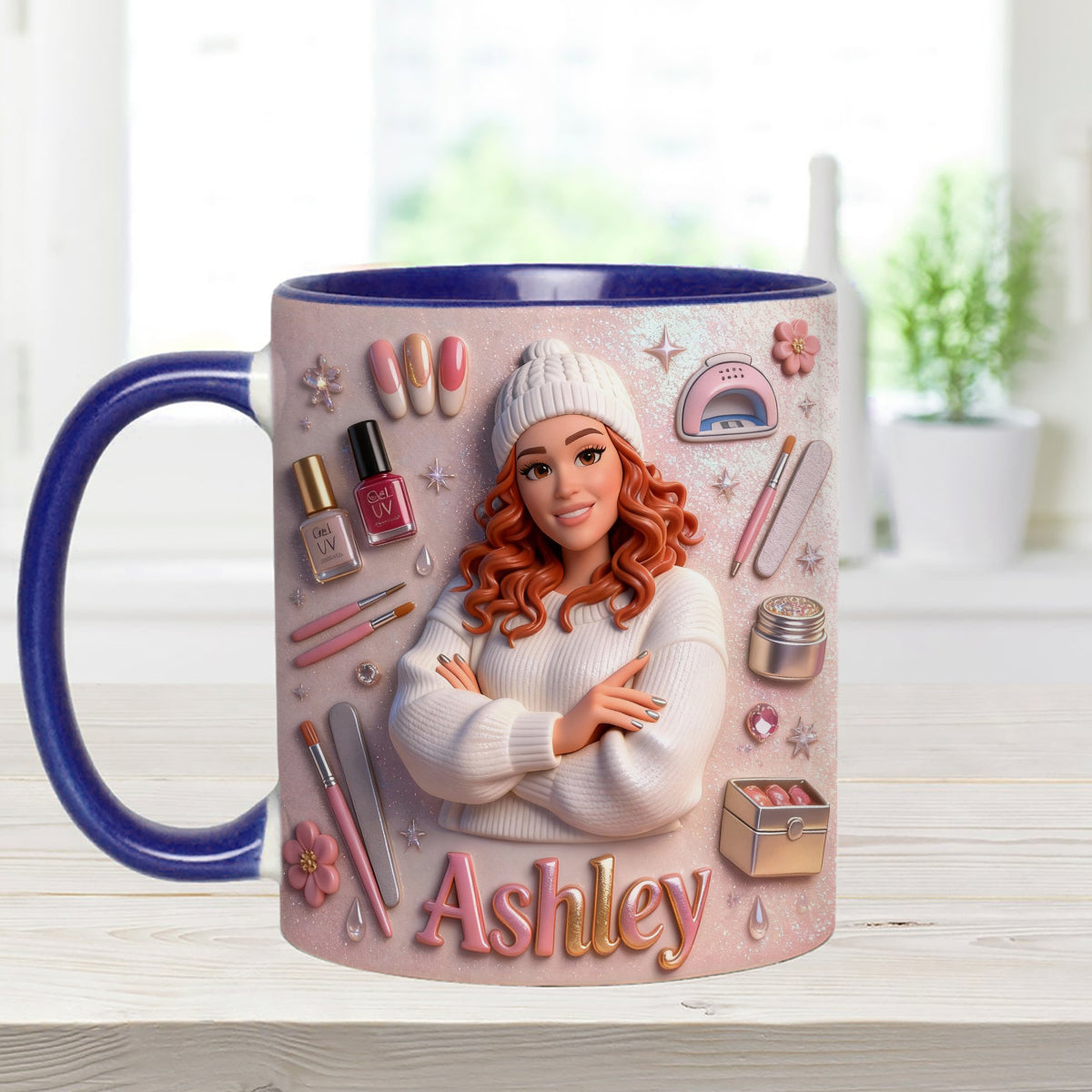 Love Nails Design, cadeau pour fille - Mug décoratif personnalisé avec agitateurs en acrylique, ensemble salon de manucure