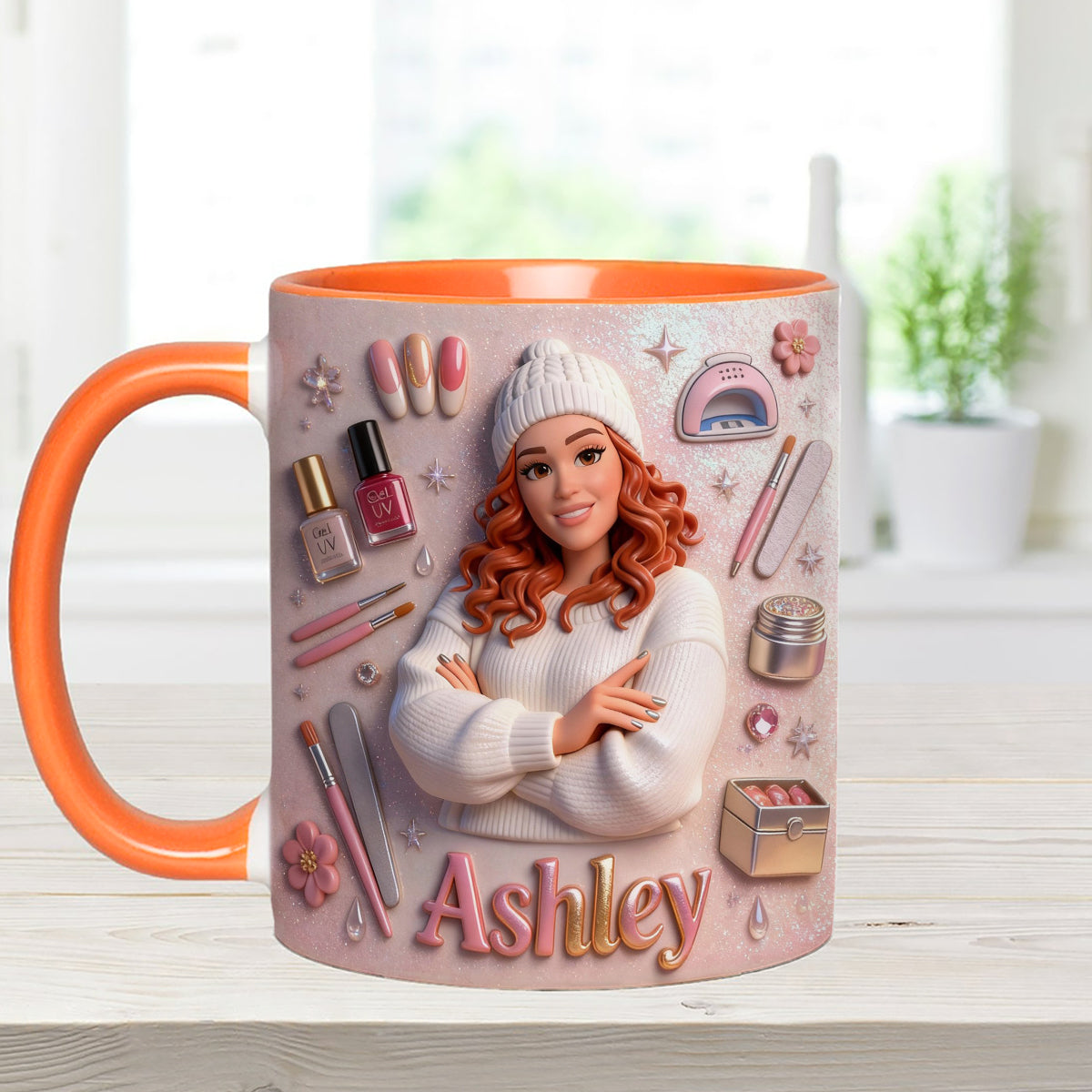 Love Nails Design, cadeau pour fille - Mug décoratif personnalisé avec agitateurs en acrylique, ensemble salon de manucure