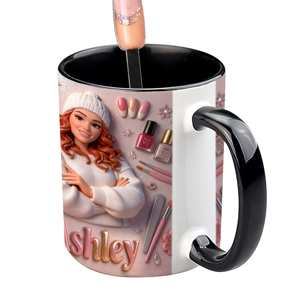Love Nails Design, cadeau pour fille - Mug décoratif personnalisé avec agitateurs en acrylique, ensemble salon de manucure
