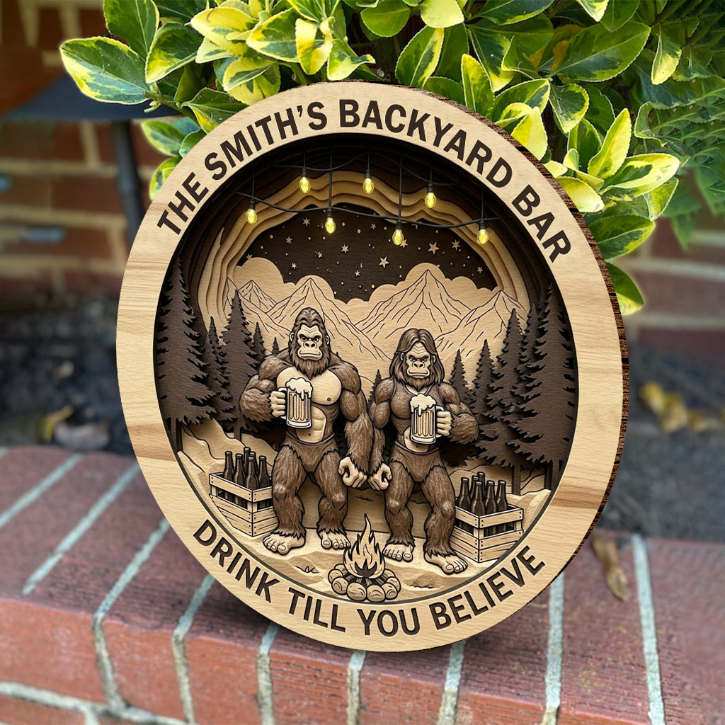 Buvez jusqu'à y croire - Panneau rond en bois personnalisé pour le camping