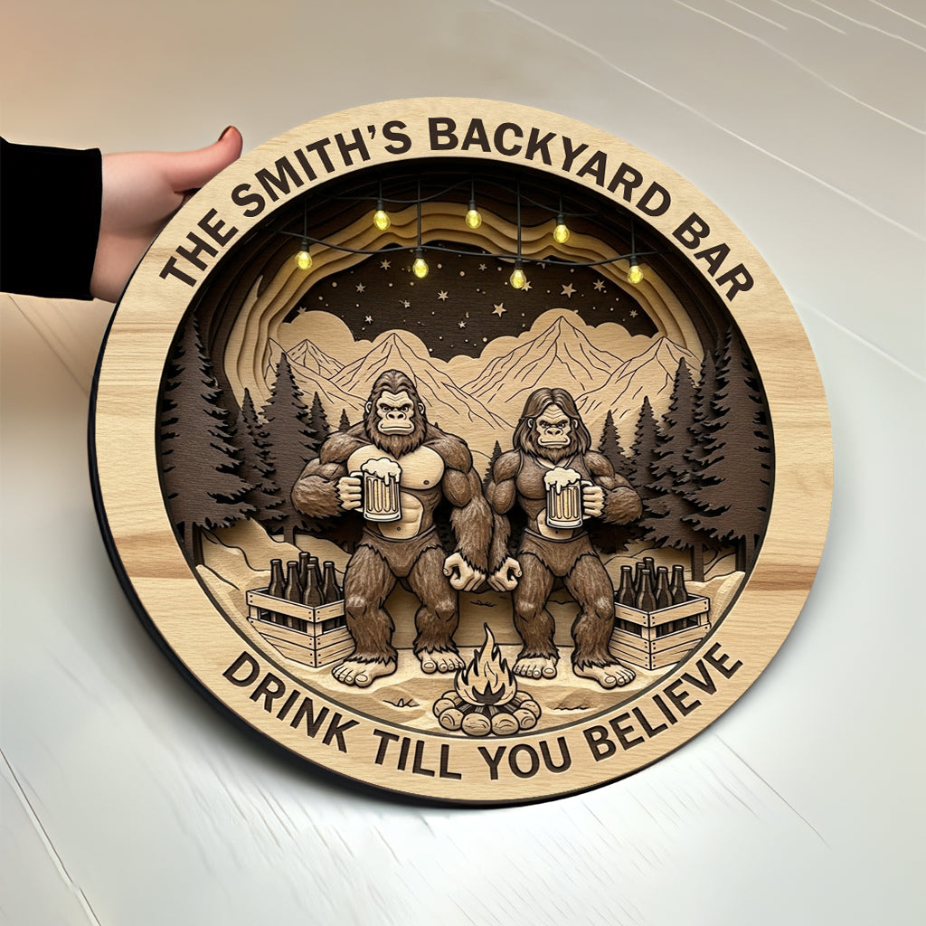 Buvez jusqu'à y croire - Panneau rond en bois personnalisé pour le camping