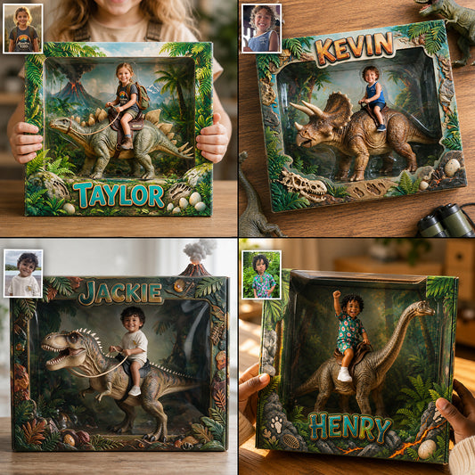 Dino Rider - Plaque Acrylique Personnalisée pour Enfant